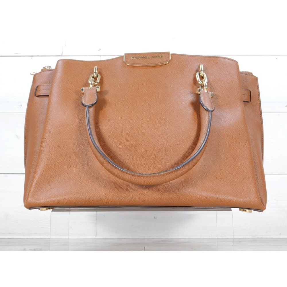 Michael Kors Rochelle Large Brown Leather Satchel Tote Handbag Shoulder Bag